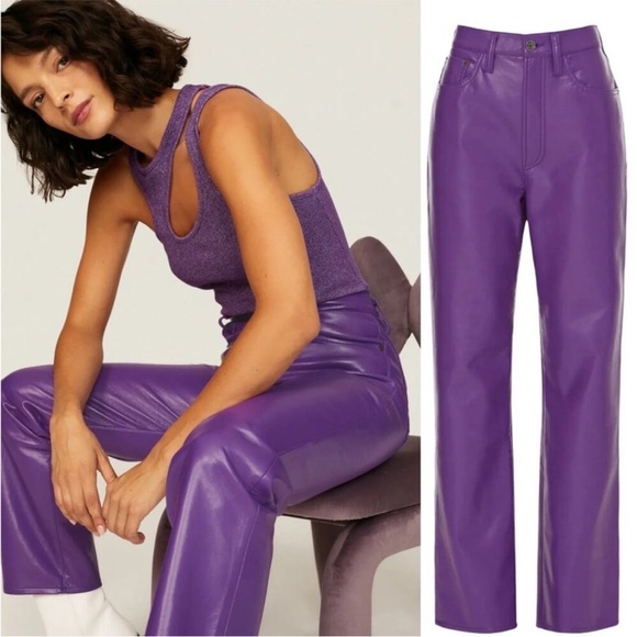 AGOLDE 90s Pinch High Rise Faux Leather Pants Purple Straight High Rise 30 - Picture 7 of 10